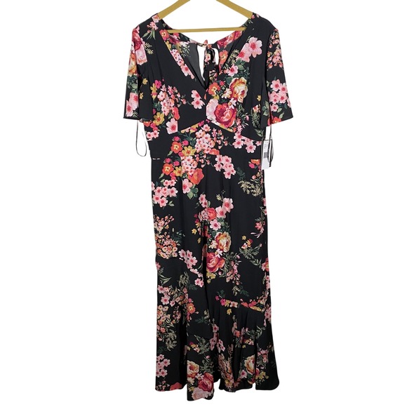 NWT Julia Jordan Black Floral Maxi Dress Size 12 Flutter Sleeve V-Neck - Picture 2 of 16